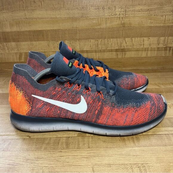 Nike Free RN Flyknit 2017 Men's Size 13 Running Shoes Orange Grey 880843-401 - Picture 1 of 7